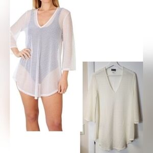 Jordan Taylor Swim Cover Up Mesh Tunic Bell Sleeve In Ivory Size M